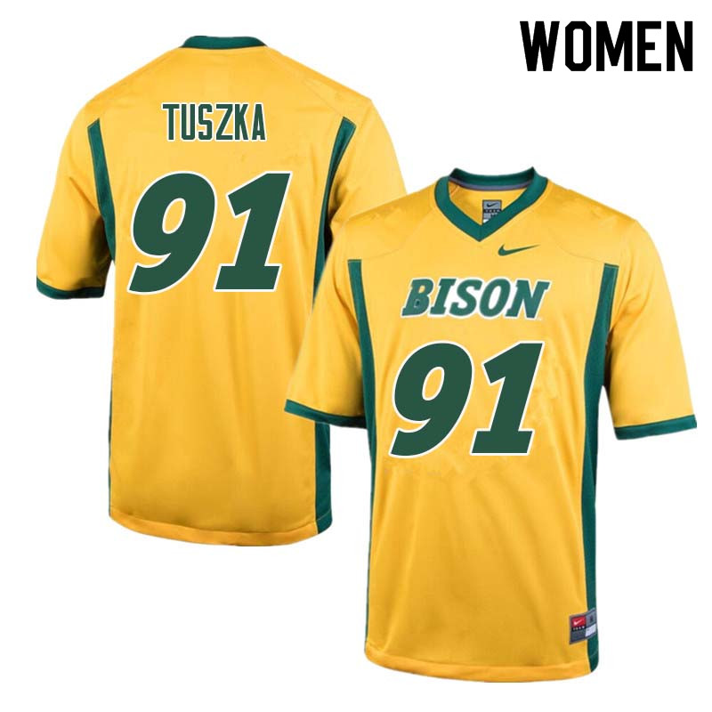 Women #91 Derrek Tuszka North Dakota State Bison College Football Jerseys Sale-Yellow - Click Image to Close